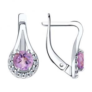 Серебряные серьги Diamant с фианитом и аметистом 94-320-00504-1 фото