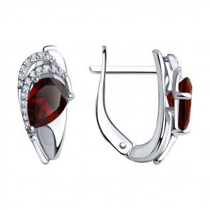Серебряные серьги Diamant с фианитом и гранатом 94-320-00548-2 фото