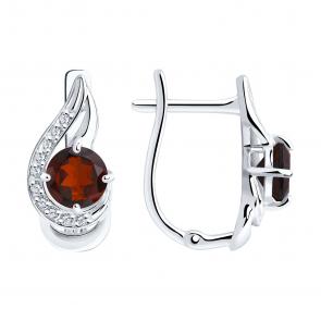 Серебряные серьги Diamant с фианитом и гранатом 94-320-00555-2 фото