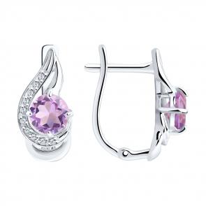 Серебряные серьги Diamant с фианитом и аметистом 94-320-00555-3 фото