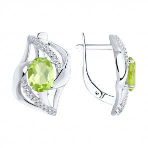 Серебряные серьги Diamant с фианитом и хризолитом 94-320-00569-1 фото