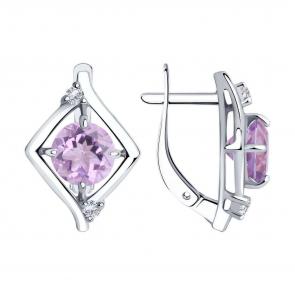 Серебряные серьги Diamant с фианитом и аметистом 94-320-00603-2 фото