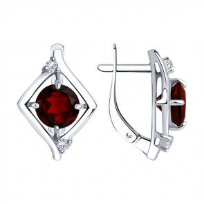 Серебряные серьги Diamant с фианитом и гранатом 94-320-00603-3 фото