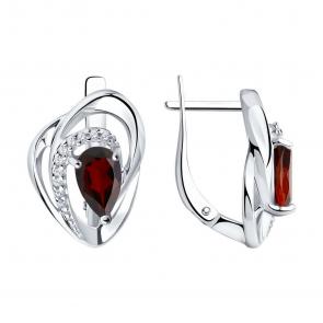 Серебряные серьги Diamant с фианитом и гранатом 94-320-00630-2 фото