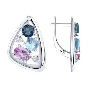 Серебряные серьги Diamant с топазом, фианитом и аметистом 94-320-00658-1 фото