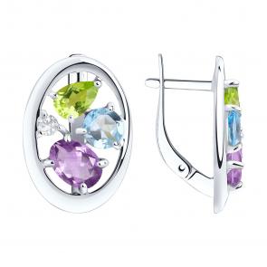 Серебряные серьги Diamant с топазом, фианитом, аметистом и хризолитом 94-320-00659-1 фото
