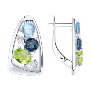 Серебряные серьги Diamant с топазом, фианитом, хризолитом и Лондон топазом 94-320-00660-1 фото