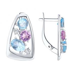 Серебряные серьги Diamant с топазом, фианитом и аметистом 94-320-00660-2 фото