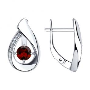 Серебряные серьги Diamant с фианитом и гранатом 94-320-00695-2 фото