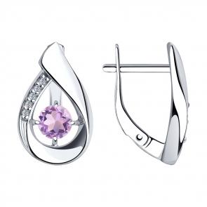 Серебряные серьги Diamant с фианитом и аметистом 94-320-00695-3 фото