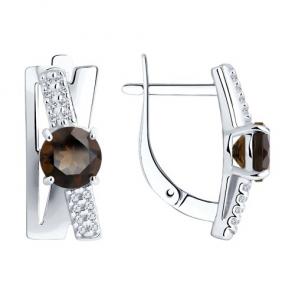 Серебряные серьги Diamant с фианитом и раухтопазом 94-320-00784-1 фото