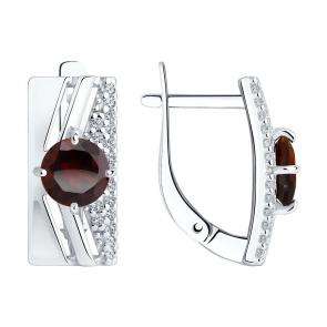 Серебряные серьги Diamant с фианитом и гранатом 94-320-00788-2 фото