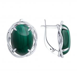 Серебряные серьги Diamant с малахитом 94-320-00912-2 фото