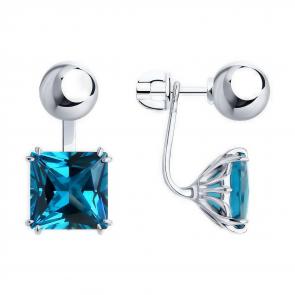 Серебряные серьги-трансформеры Diamant с ситаллом цвета Лондон топаз 94-320-01569-1 фото