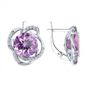 Серебряные серьги Diamant с фианитом и аметистом 94-320-01920-1 фото
