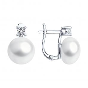 Серебряные серьги Diamant с фианитом и жемчугом 94-320-01946-1 фото