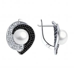 Серебряные серьги Diamant с фианитом, жемчугом и шпинелью 94-320-01965-1 фото