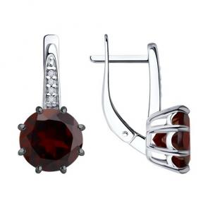 Серебряные серьги Diamant с фианитом и гранатом 94-320-02040-1 фото