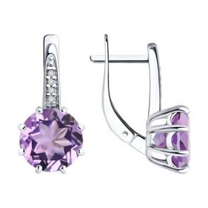 Серебряные серьги Diamant с фианитом и аметистом 94-320-02040-2 фото