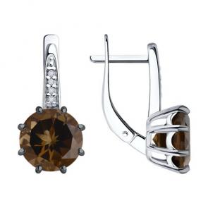 Серебряные серьги Diamant с фианитом и раухтопазом 94-320-02040-3 фото