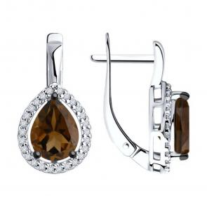 Серебряные серьги Diamant с фианитом и раухтопазом 94-320-02047-2 фото