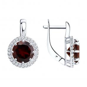 Серебряные серьги Diamant с фианитом и гранатом 94-320-02052-2 фото