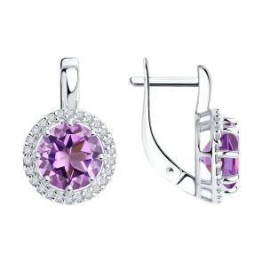 Серебряные серьги Diamant с фианитом и аметистом 94-320-02052-3 фото