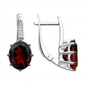 Серебряные серьги Diamant с фианитом и гранатом 94-320-02054-2 фото