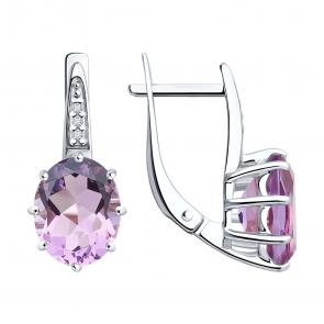 Серебряные серьги Diamant с фианитом и аметистом 94-320-02054-3 фото