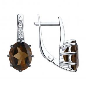 Серебряные серьги Diamant с фианитом и раухтопазом 94-320-02054-4 фото