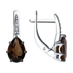 Серебряные серьги Diamant с фианитом и раухтопазом 94-320-02059-3 фото