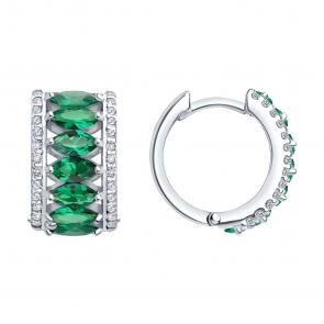 Серебряные серьги Diamant с ситаллом цвета Изумруд и фианитом 94-320-02192-2 фото