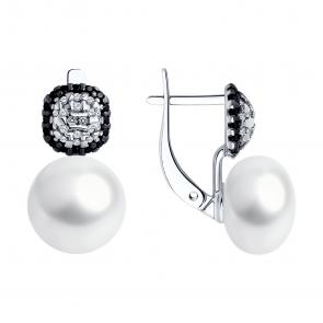 Серебряные серьги Diamant с фианитом, жемчугом и шпинелью 94-320-02621-1 фото