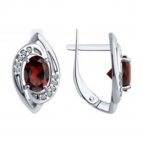 Серебряные серьги Diamant с фианитом и гранатом 94-320-02685-3 фото