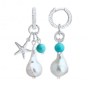 Серебряные серьги Diamant с жемчугом и бирюзой 94-321-00026-1 фото