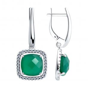 Серебряные серьги Diamant с фианитом и агатом 94-321-00433-1 фото