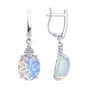 Серебряные серьги Diamant с опалитом и фианитом 94-321-01837-1 фото