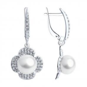 Серебряные серьги Diamant с фианитом и жемчугом 94-321-01923-1 фото