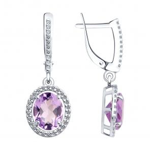 Серебряные серьги Diamant с фианитом и аметистом 94-321-01999-2 фото