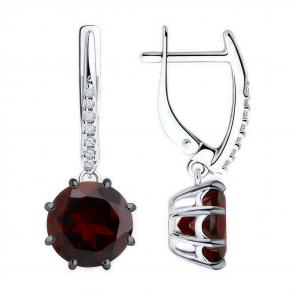 Серебряные серьги Diamant с фианитом и гранатом 94-321-02040-1 фото