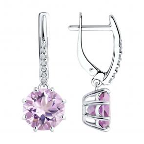 Серебряные серьги Diamant с фианитом и аметистом 94-321-02040-2 фото