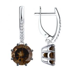 Серебряные серьги Diamant с фианитом и раухтопазом 94-321-02040-3 фото