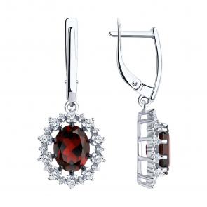 Серебряные серьги Diamant с фианитом и гранатом 94-321-02042-2 фото