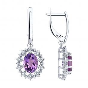 Серебряные серьги Diamant с фианитом и аметистом 94-321-02042-3 фото