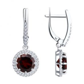 Серебряные серьги Diamant с фианитом и гранатом 94-321-02052-2 фото