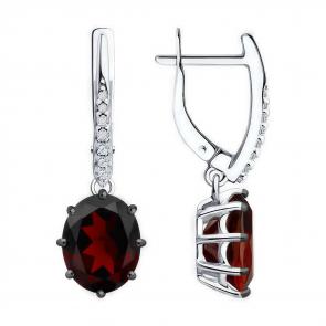 Серебряные серьги Diamant с фианитом и гранатом 94-321-02054-2 фото