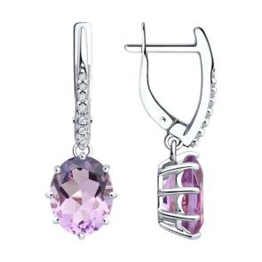Серебряные серьги Diamant с фианитом и аметистом 94-321-02054-3 фото
