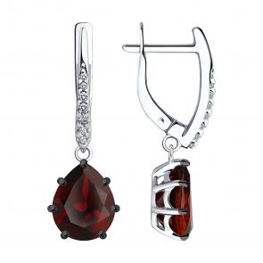 Серебряные серьги Diamant с фианитом и гранатом 94-321-02059-2 фото