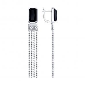 Серебряные серьги Diamant с фианитом и агатом 94-321-02084-1 фото