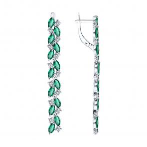 Серебряные серьги Diamant с ситаллом цвета Изумруд и фианитом 94-321-02173-2 фото